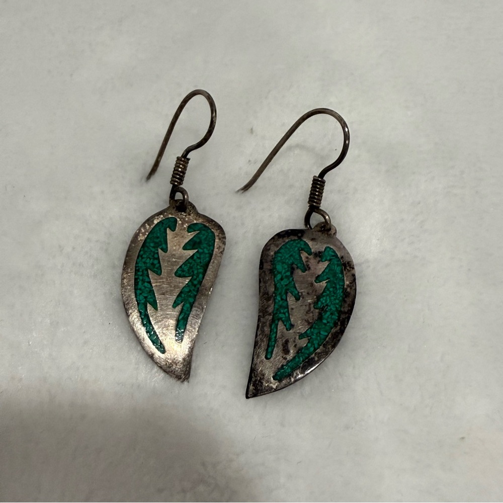 Vintage Mexican Sterling Silver 925 Turquoise Inlay Earrings